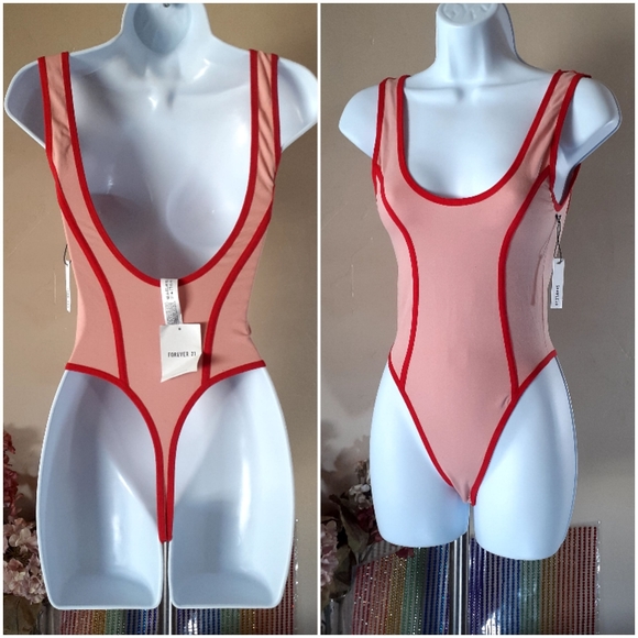 NWT Forever 21 Pink Seamless Low Back Thong  Bodysuit - Picture 1 of 4